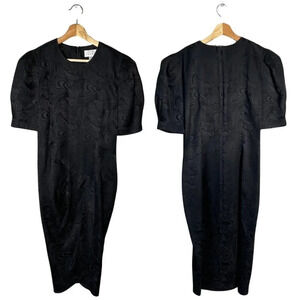 Adrianna Papell Women's Sz 6 Short Sleeve 100% Silk Patterned Sheath Dress Black